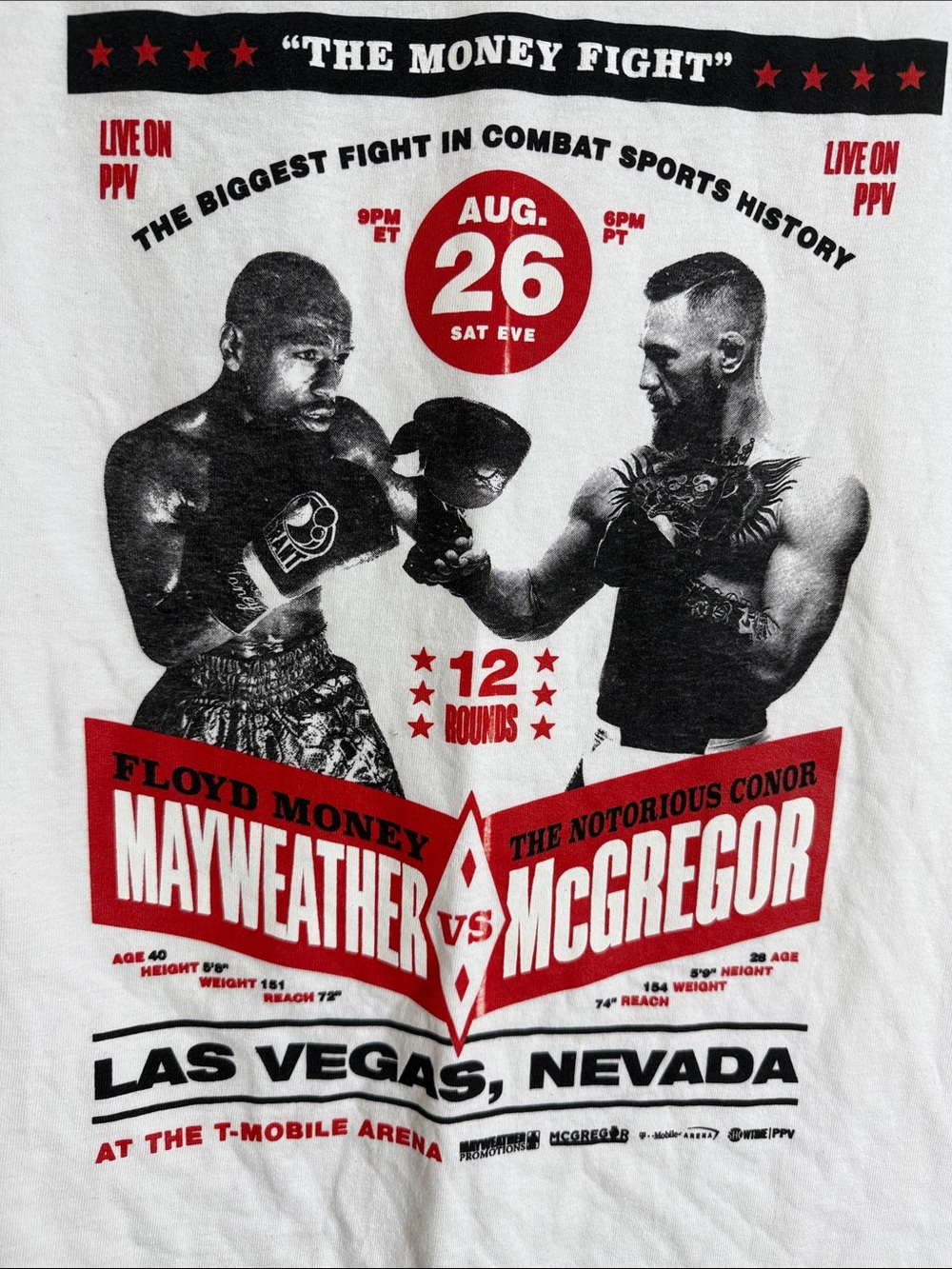 Mayweather vs McGregor White Graphic Tee - Men's Boxing Event Shirt Size Small